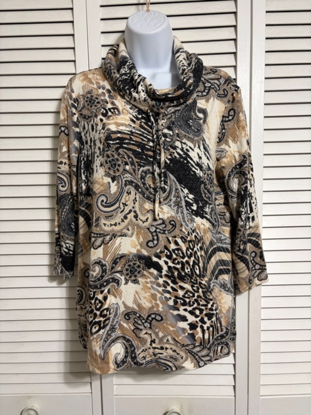 Weekends by Chico's Paisley & Animal Print Cowl Neck Top